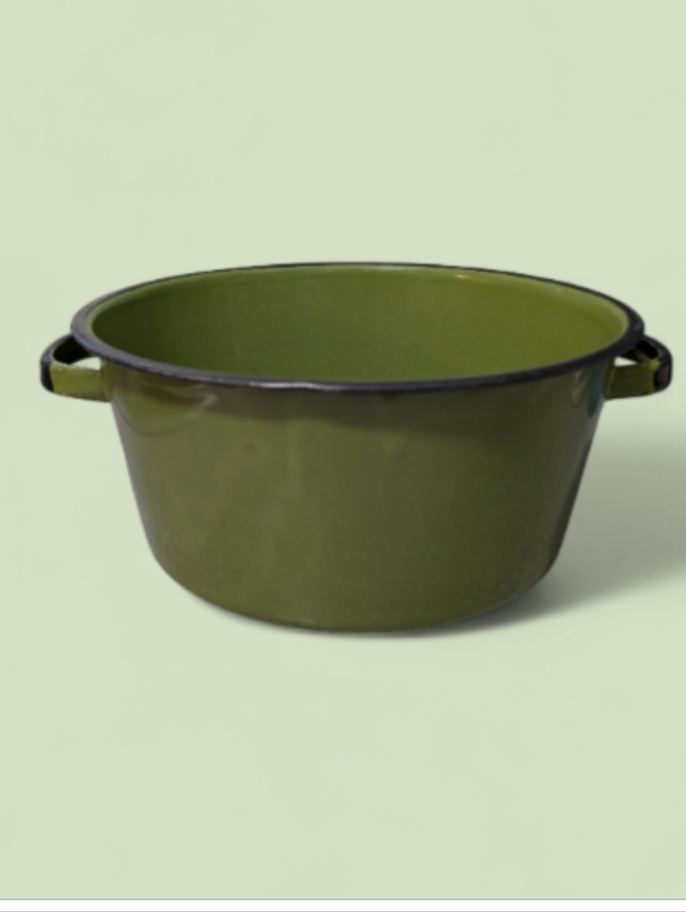 🏠Vintage Avocado Green Enamelware Pot – Rustic Farmhouse Decor (No Lid)